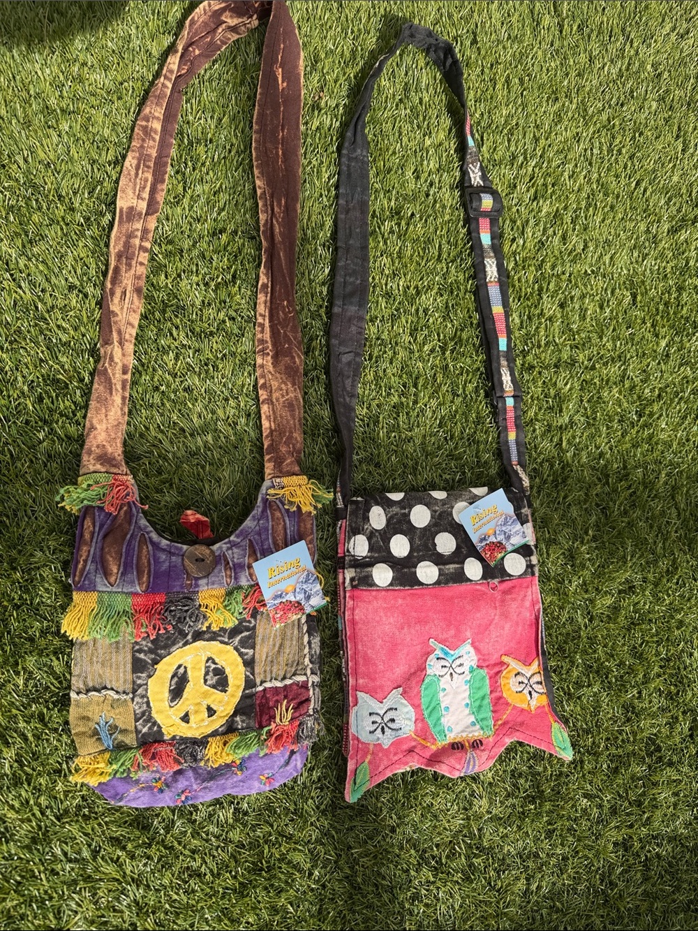 Rising International Boho Owl Embroidered and Peace sign Crossbody Bags set